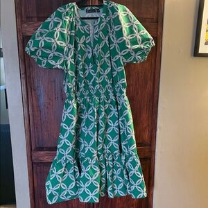 New York & Company Emerald and White Patterned Midi Dress